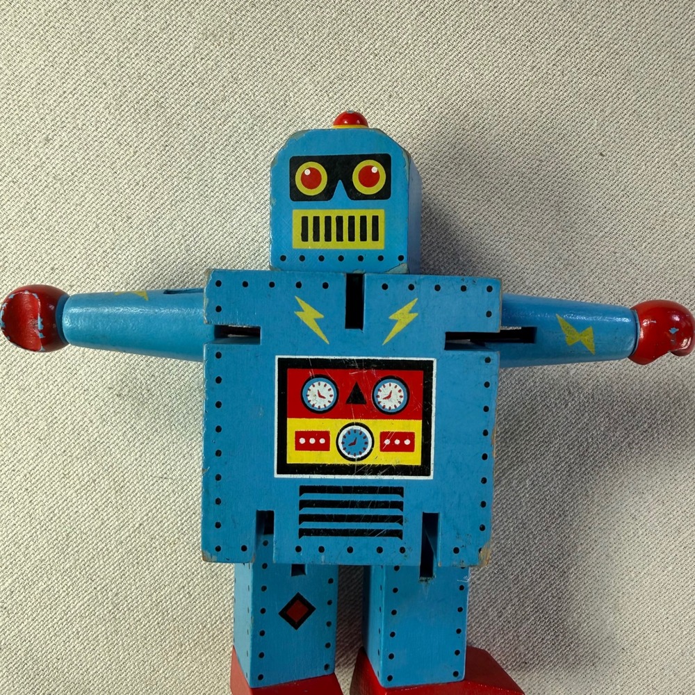 Original Toy Company Wooden Robot Blue Red Poseable Retro Toy GT304 2013 - Picture 10 of 12